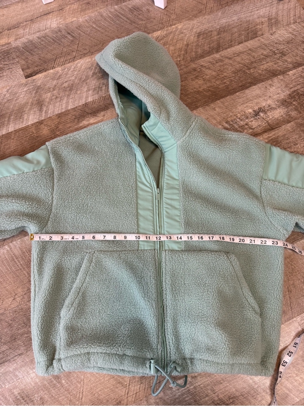 all in motion Sage Minty Green Sherpa Zip-Up Hooded Jacket with Solid Panels - Picture 9 of 14